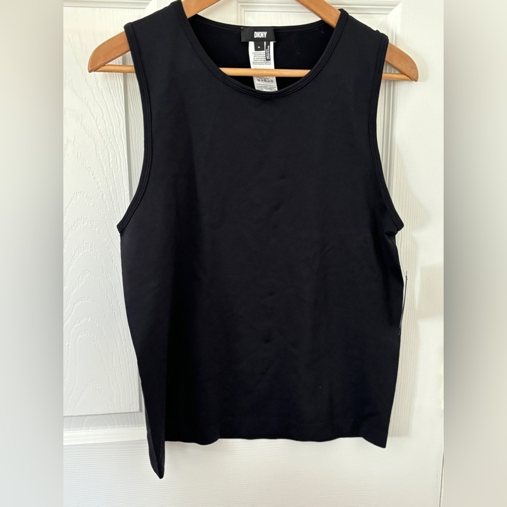DKNY Womens Sleeveless Tank Top Black Crew Neck Stretch Shell XL P4BSBN93 NWT